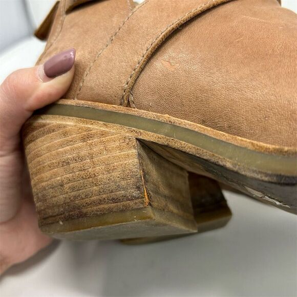Eileen Fisher Ankle Booties Camel Tan Brown Leather Size 8 Strappy Back Zipper - Picture 14 of 15
